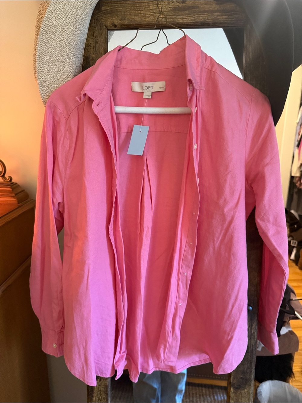 LOFT Bright Pink Collared Button-Front Blouse